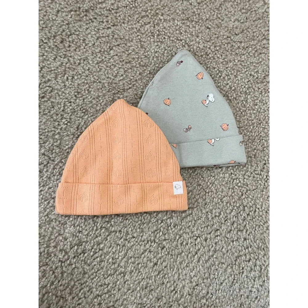 Brand new Little Snoopy Baby Beanie Hat 0-6 Mon Peach‎ & Snoopy Print Cotton Set
